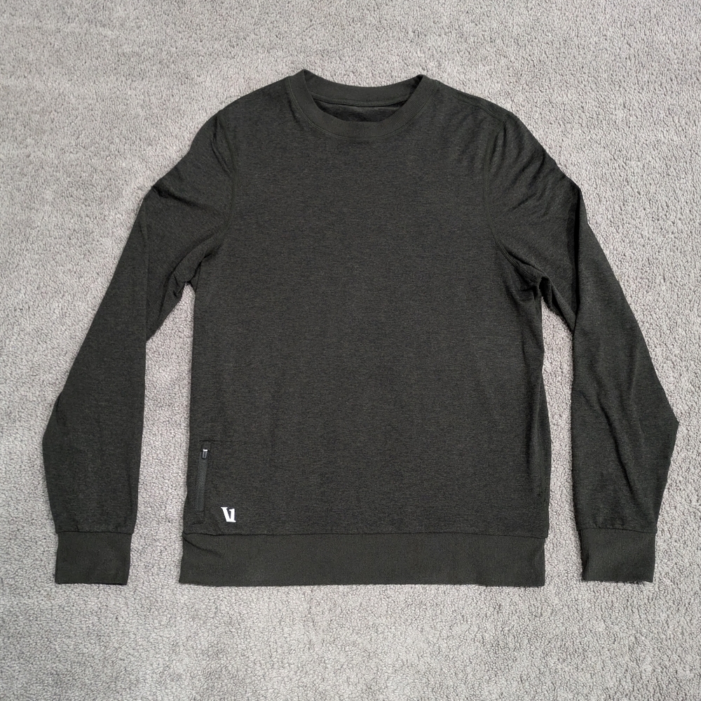 Vuori Ponto Performance Crew Shirt Long Sleeve Dark Gray Mens Small Zip Pocket